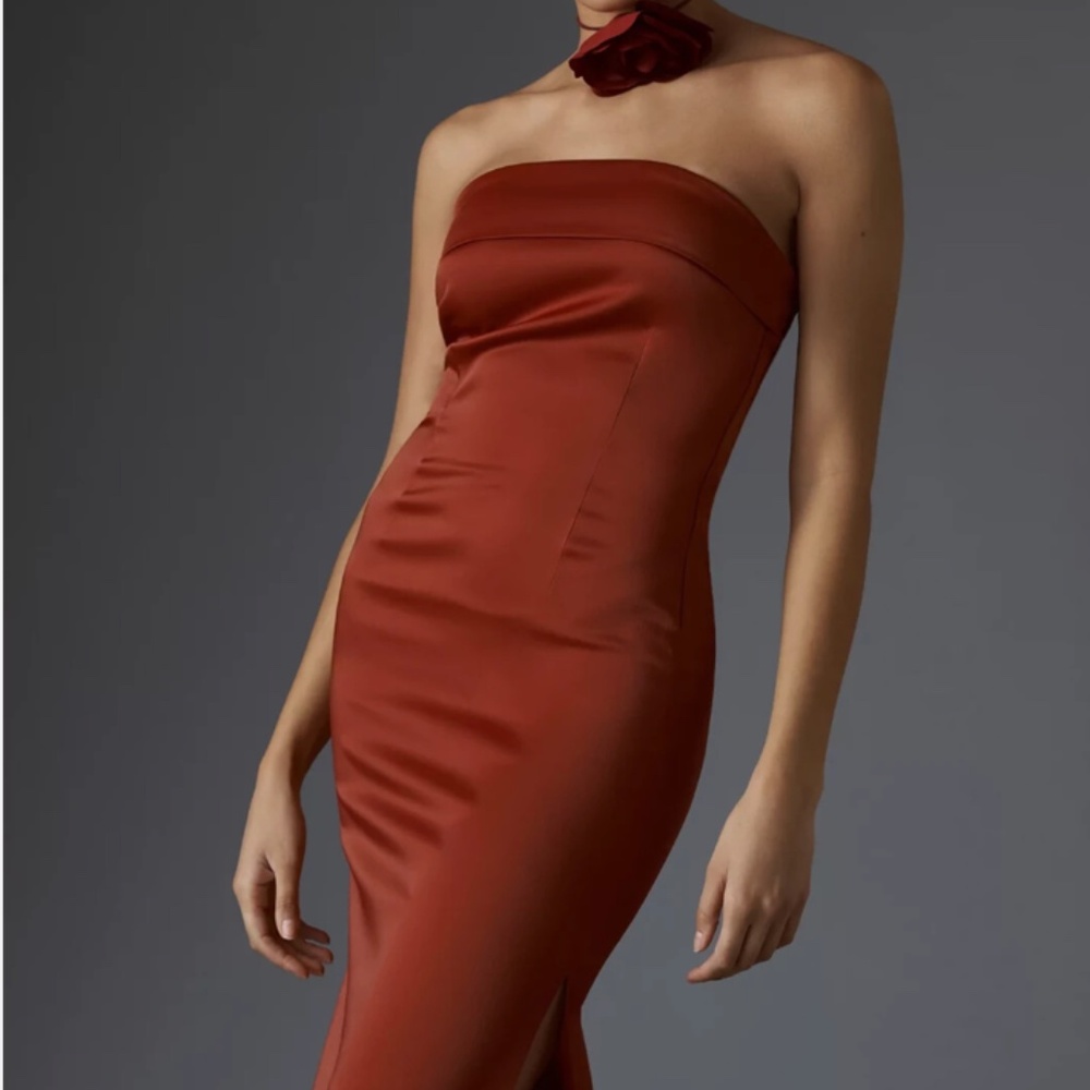 By Anthropologie Strapless Cowl-Back Midi Dress XL NEW NWT rust color